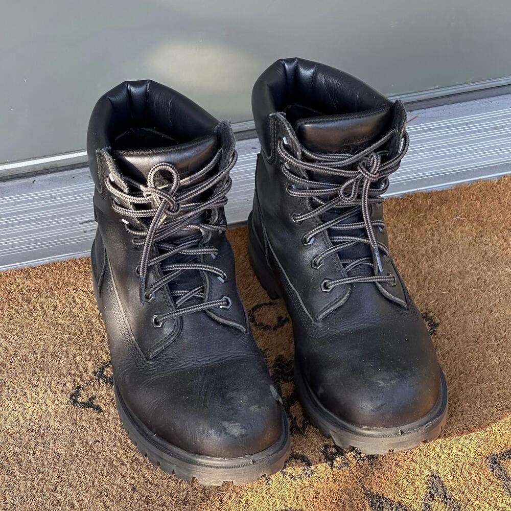 Women's Timberland Pro Black Leather Direct Attach Steel Toe Boots sz 9-1/2 GUC!